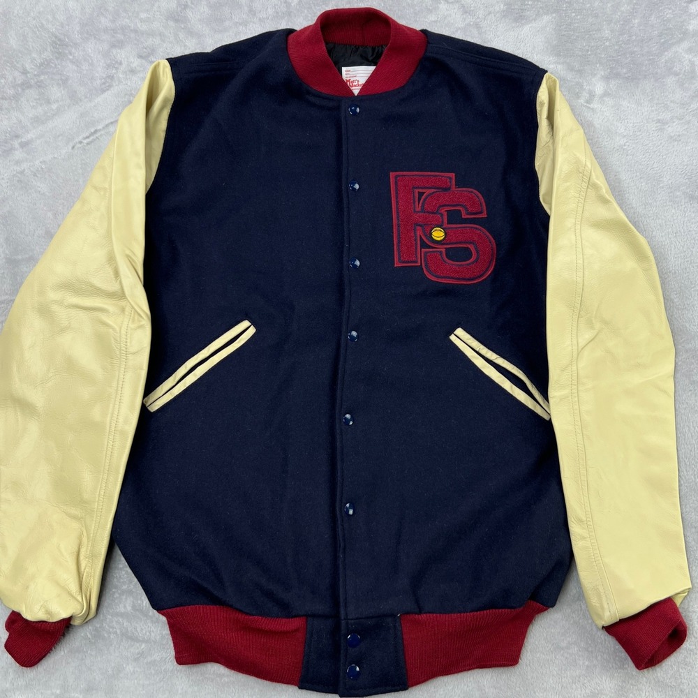 Fresno State Varsity Basketball Matt's Jacket 48 Blue Leather Wool Mens VTG‎